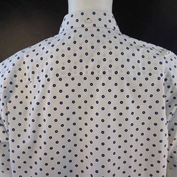Tommy Hilfiger Mens XXL Shirt White Blue Abstract Print Slim Fit Short Sleeve - Picture 8 of 9